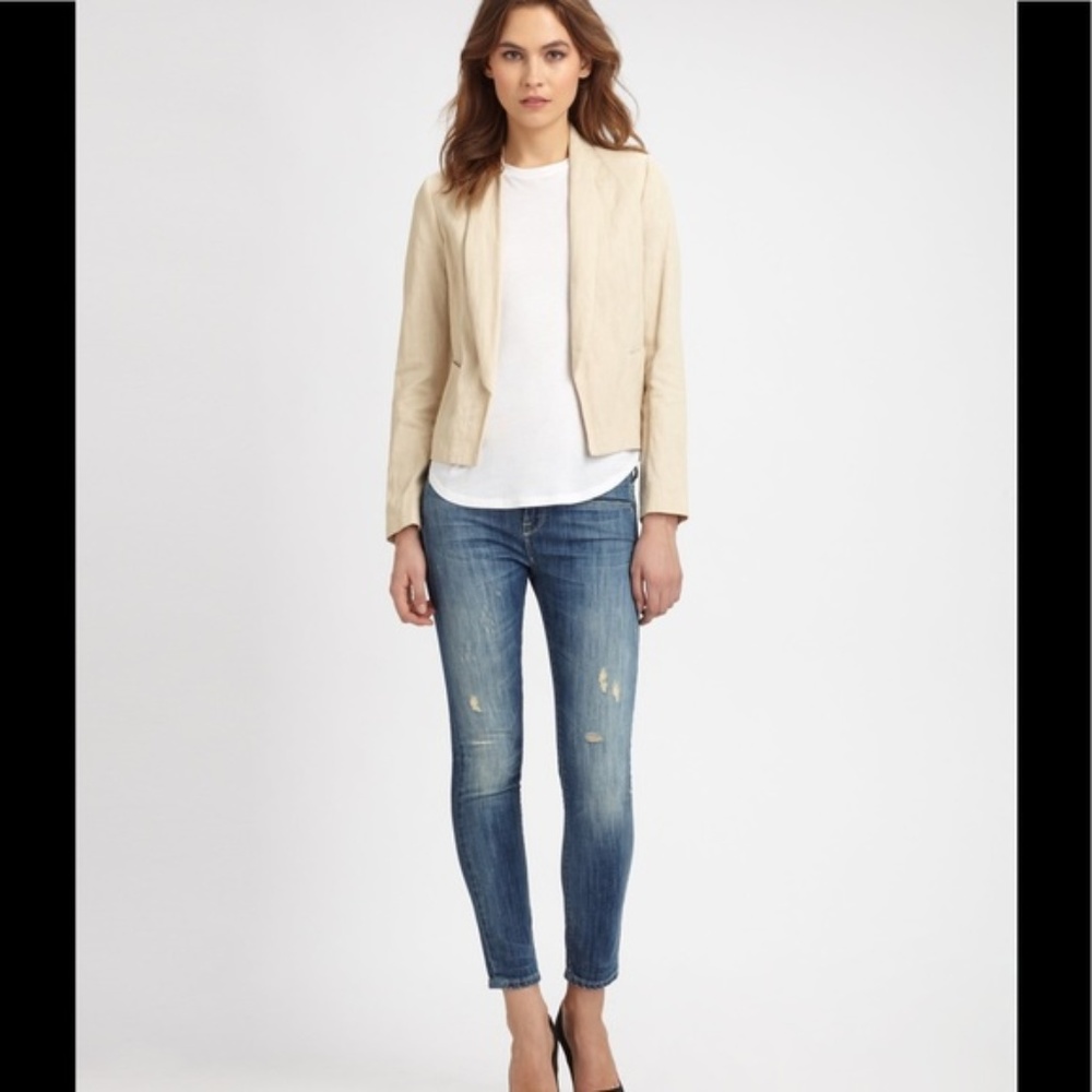 Vince Cropped Linen Jacket Blazer 4